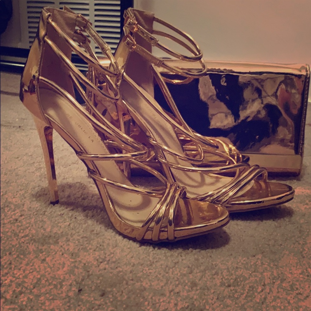 Rose gold heels with clutch